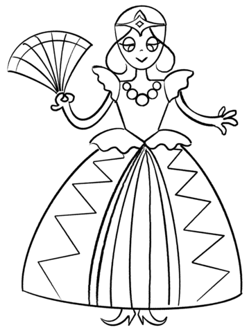 Princess With A Fan Coloring Page